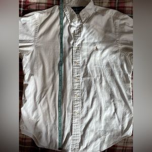White OCBD by Polo Ralph Lauren, dimensions displayed in photos.